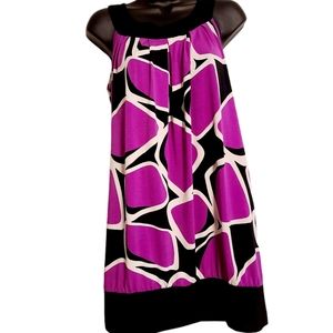 Donutz Women's Medium Purple White Black Short Shift Dress